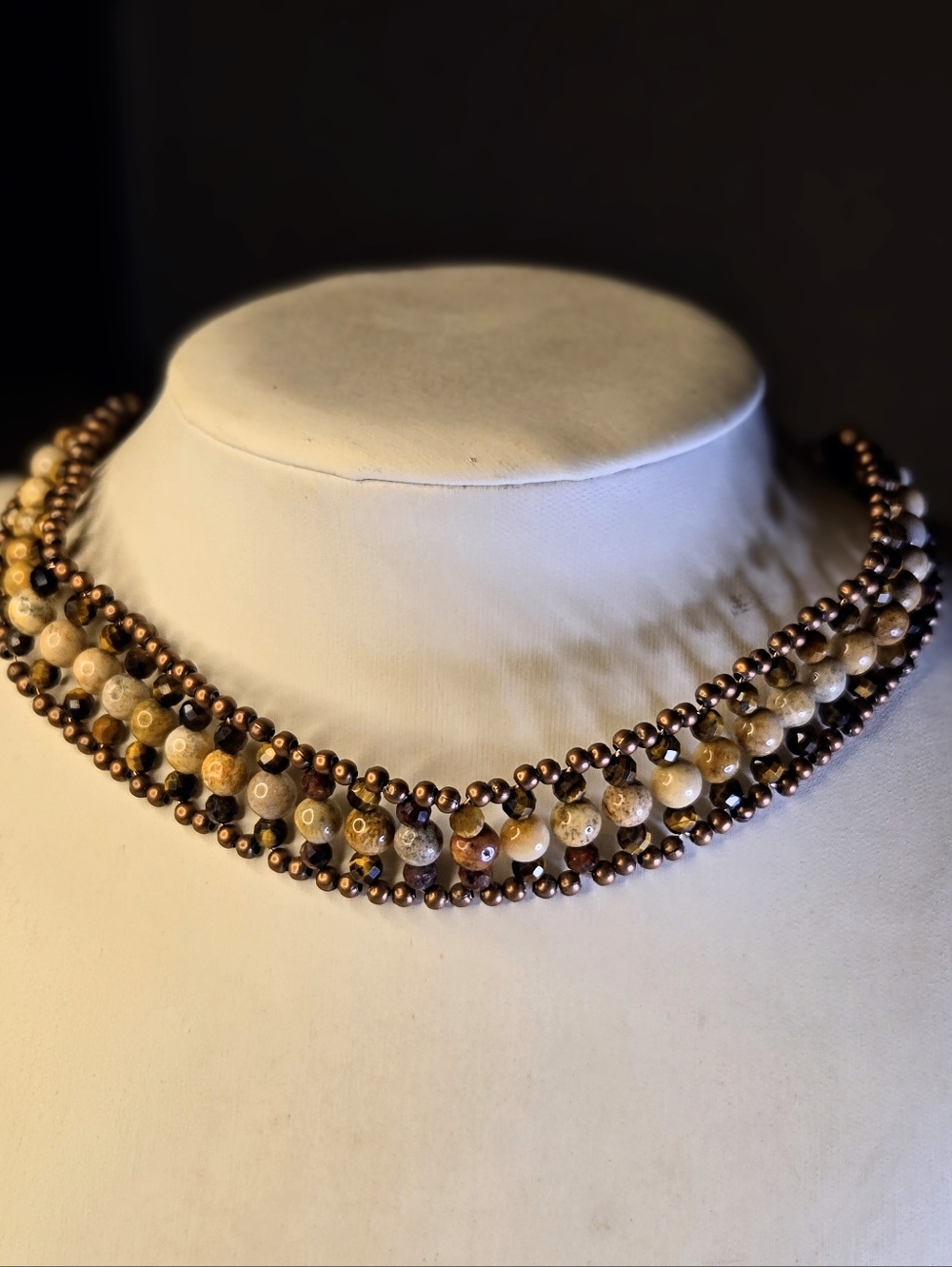 Earth Art Natural Tiger's Eye & Chrysanthemum Stones In Copper Choker Necklace